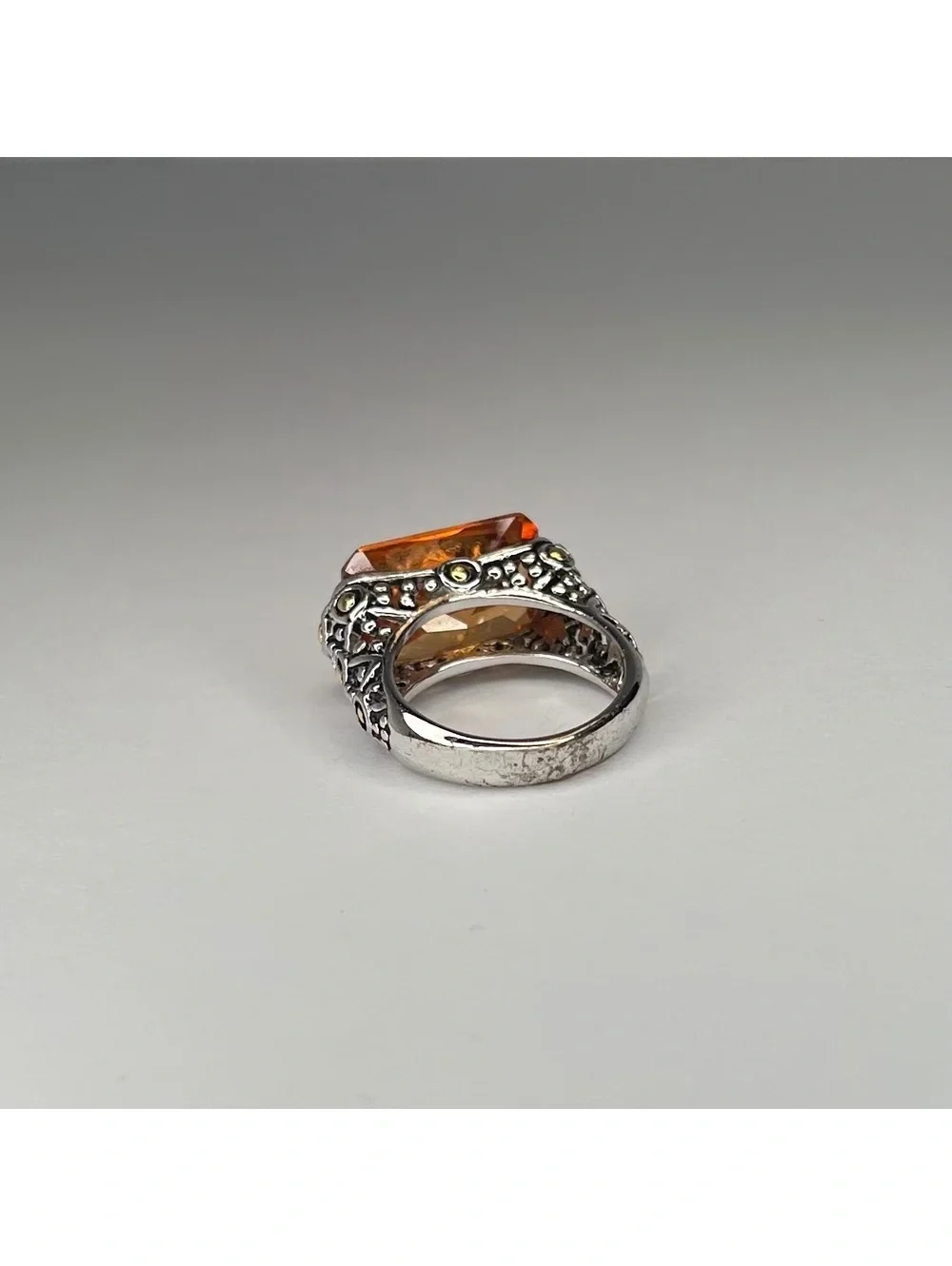 Vintage Style Silver Tone Citrine Topaz CZ and 18K GE Statement Ring - Size 9.25